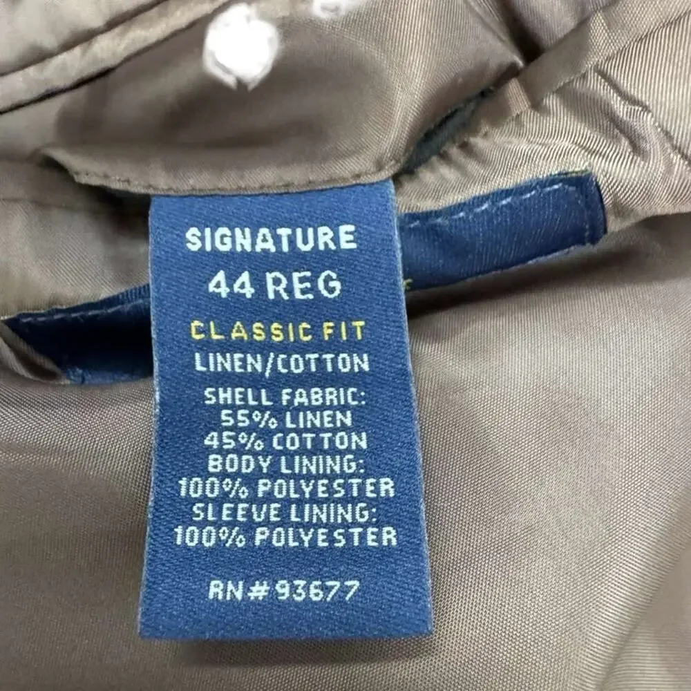 Stafford Signature Classic Fit Brown Herringbone Linen Suit Jacket Blazer 44 R